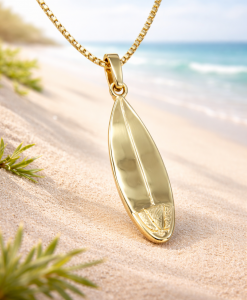 14k Surfboard Necklace, Gold Surf Pendant - Image 7