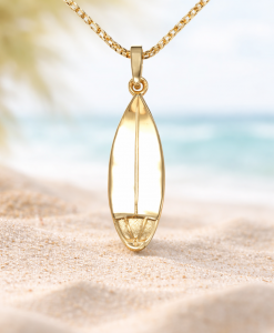 14k Surfboard Necklace, Gold Surf Pendant