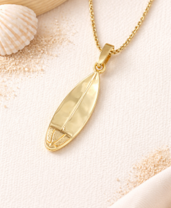 14k Surfboard Necklace, Gold Surf Pendant - Image 9