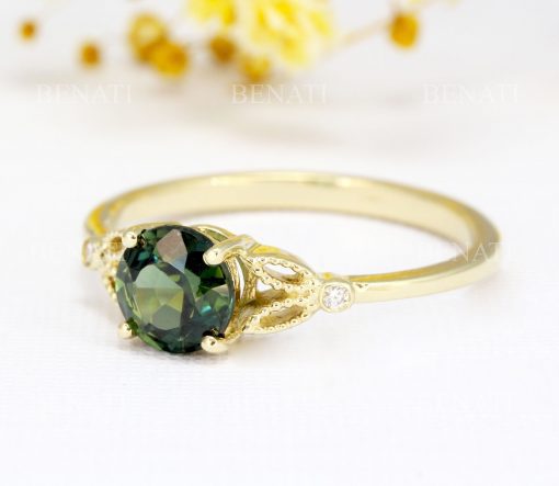 Green sapphire floral engagement ring
