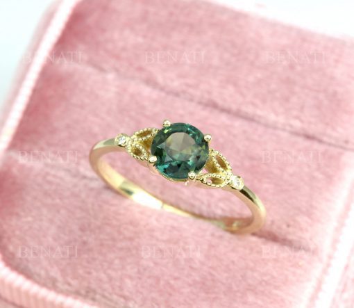 Green sapphire floral engagement ring