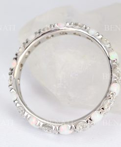 Full Eternity White Opal and Diamond  Band, Opal Ring - Image 4