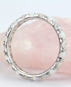 Full Eternity White Opal and Diamond  Band, Opal Ring - Image 5