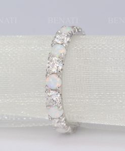 Full Eternity White Opal and Diamond  Band, Opal Ring - Image 6