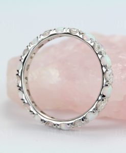 Full Eternity White Opal and Diamond  Band, Opal Ring - Image 12