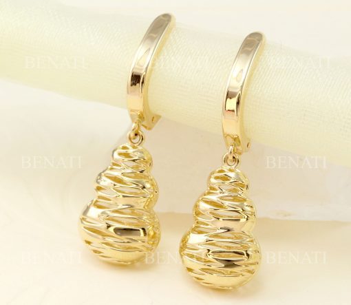 14k Solid gold mesh open hollow dangling earrings, Gift for mum