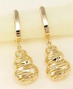 14k Solid gold mesh open hollow dangling earrings, Gift for mum - Image 6
