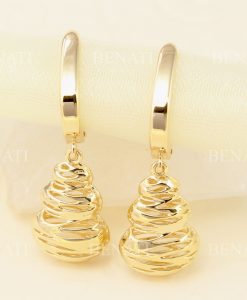 14k Solid gold mesh open hallow dangling earrings