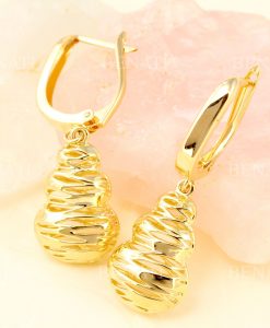 14k Solid gold mesh open hollow dangling earrings, Gift for mum - Image 8