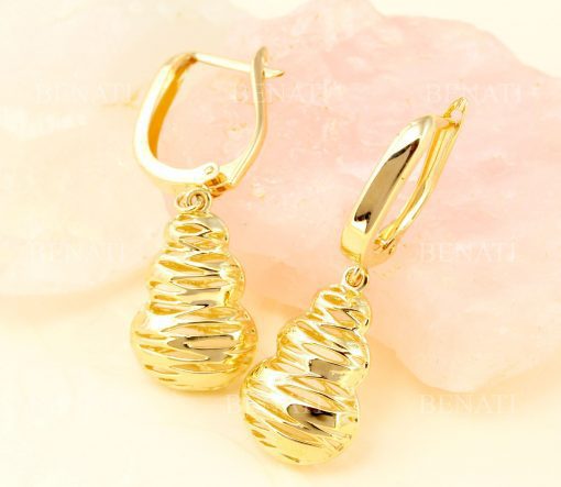 14k Solid gold mesh open hollow dangling earrings, Gift for mum