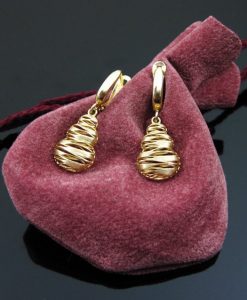 14k Solid gold mesh open hallow dangling earrings