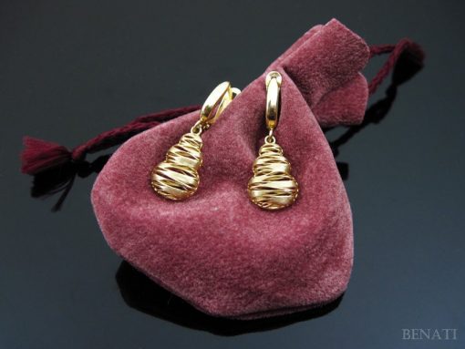 14k Solid gold mesh open hallow dangling earrings