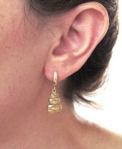 14k Solid gold mesh open hollow dangling earrings, Gift for mum - Image 10