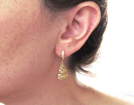 14k Solid gold mesh open hallow dangling earrings, Gift for mum