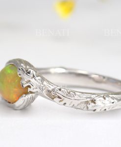 Natural Genuine Opal Leaf Engagement Ring, Fire Opal Leaves Ring - Image 10