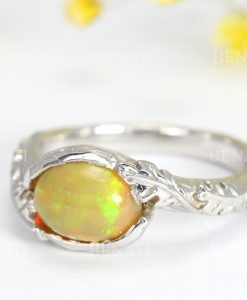 Opal Leaf Engagement Ring,