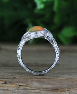 Natural Genuine Opal Leaf Engagement Ring, Fire Opal Leaves Ring - Image 14