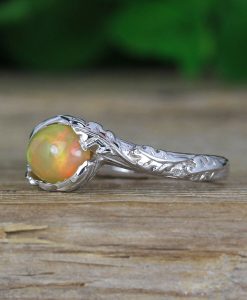 Natural Genuine Opal Leaf Engagement Ring, Fire Opal Leaves Ring - Image 16