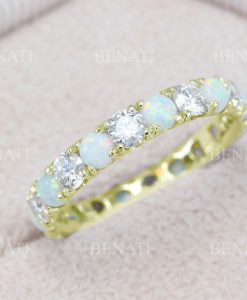 Opal and diamond 3mm eternity band