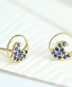 14k Gold Wave Sapphire Earrings, Surf Stud Earrings - Image 3