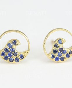 14k Gold Wave Sapphire Earrings, Surf Stud Earrings - Image 4