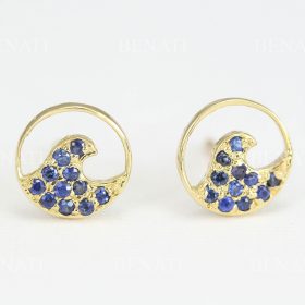 14k Gold Wave Sapphire Earrings, Surf Stud Earrings
