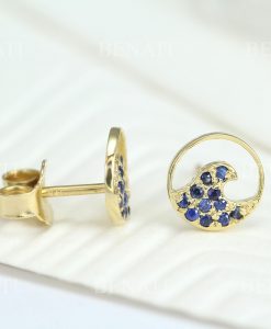 14k Gold Wave Sapphire Earrings, Surf Stud Earrings - Image 5