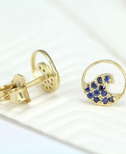 14k Gold Wave Sapphire Earrings, Surf Stud Earrings - Image 6