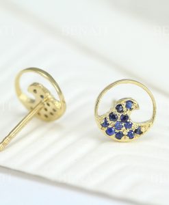 14k Gold Wave Sapphire Earrings