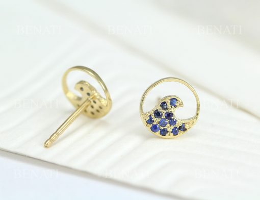 14k Gold Wave Sapphire Earrings