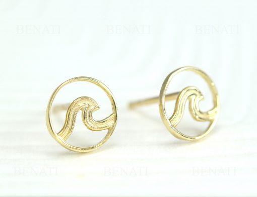 14k Gold Wave Earrings, Surf Stud Earrings