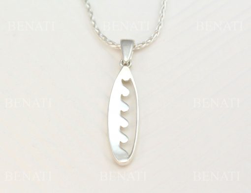 Silver Surfboard Necklace, Surfer Necklace