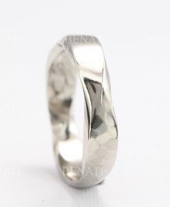 5mm Mobius Mens Wedding Ring In 14k White Gold, Rustic Hammered Wide Wedding Band - Image 3