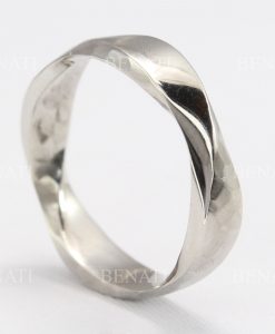 5mm Mobius Mens Wedding Ring In 14k White Gold, Rustic Hammered Wide Wedding Band - Image 5