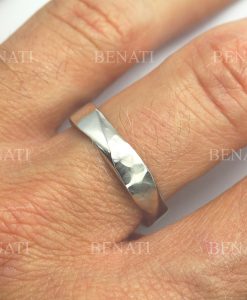5mm Mobius Mens Wedding Ring In 14k White Gold, Rustic Hammered Wide Wedding Band - Image 2