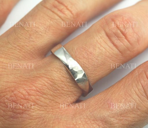 leder give udslæt 5mm Mobius Mens Wedding Ring In 14k White Gold, Hammered Wide Wedding Band  | Benati