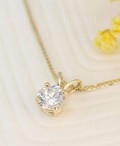 14k Solid gold diamond Necklace, Lab diamond Solitaire Necklace - Image 2