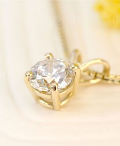 14k Solid gold diamond Necklace, Lab diamond Solitaire Necklace - Image 3
