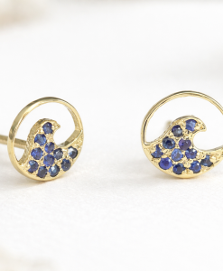 14k Gold Wave Sapphire Earrings, Surf Stud Earrings - Image 10