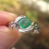 Natural Emerald Leaf Engagement Ring, Emerald Engagement Ring