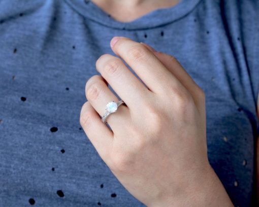Moonstone Filigree and Milgrain Engagement Ring