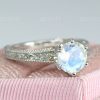 Vintage Moonstone Antique Engagement Ring, Three Stone 18K Oval Moonstone Rose Gold Ring
