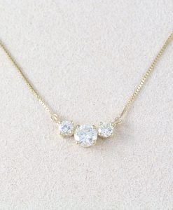Three Stone Natural Diamond 0.70 CT Necklace, 3 Stone 14k Classic Trio Diamond Gold Necklace