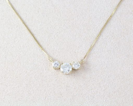Three Stone Natural Diamond 0.70 CT Necklace, 3 Stone 14k Classic Trio Diamond Gold Necklace
