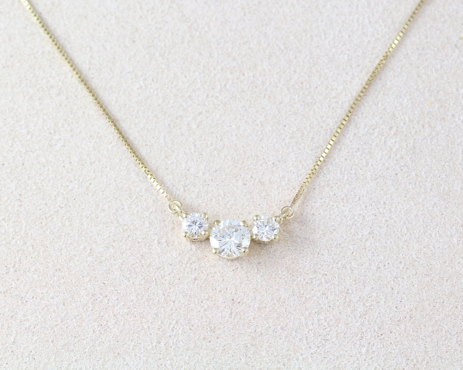 Three Stone Natural Diamond 0.70 CT Necklace, 3 Stone 14k Classic Trio  Diamond Gold Necklace