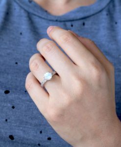 Vintage Rainbow Moonstone Scroll Filigree Ring 14k White gold, Moonstone Engagement Ring Antique Style 2 Carat Gemstone Christmas Promise - Image 14