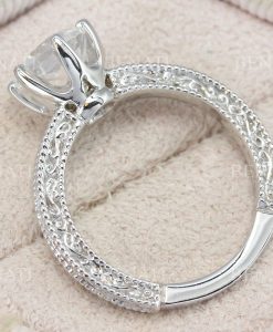 Vintage Rainbow Moonstone Scroll Filigree Ring 14k White gold, Moonstone Engagement Ring Antique Style 2 Carat Gemstone Christmas Promise - Image 15