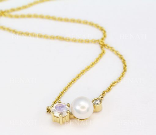 Solid Gold Three Stone Necklace, Classic Trio Diamond Necklace