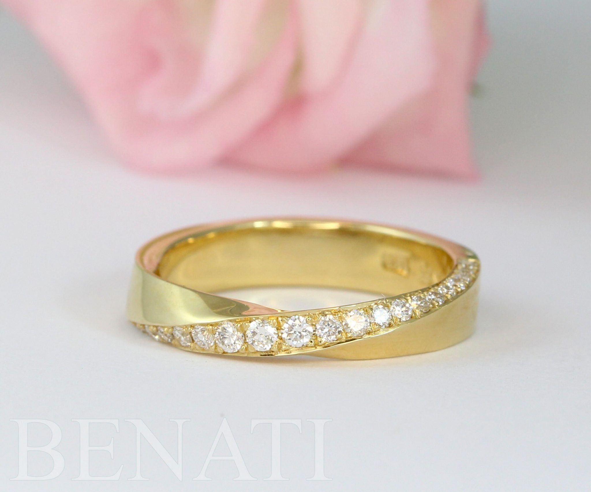 4mm Diamond Mobius Ring, Solid Gold Wedding Ring Benati