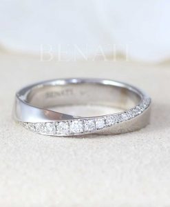 4mm Diamond Mobius Ring, Solid Gold Minimalist Diamond Wedding Ring - Image 9